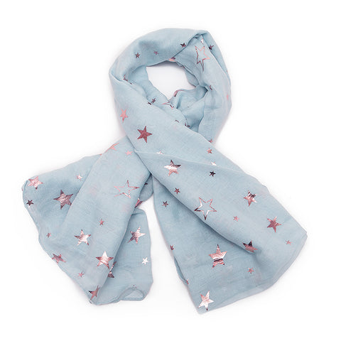 Pale Blue Scarf with Gold Stars