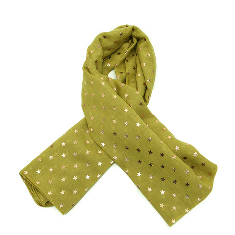 Chartreuse Scarf with Tiny Gold Stars