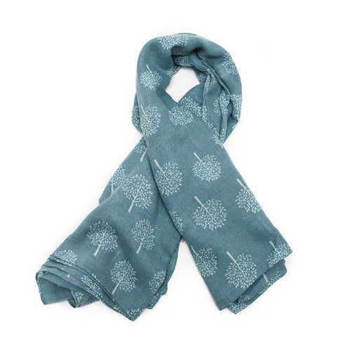 Teal Scarf with  Mulberry Trees Design