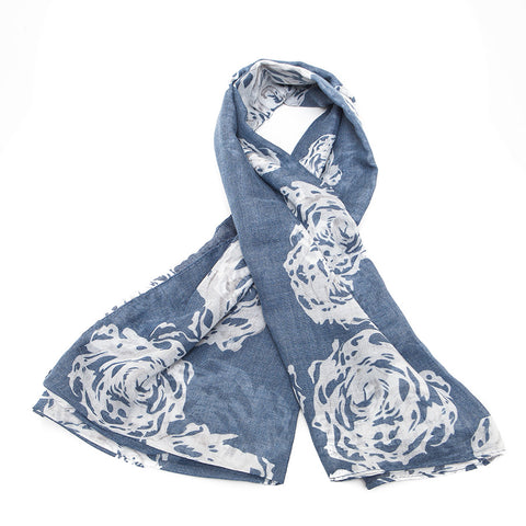 Big Roses Scarf in Blue