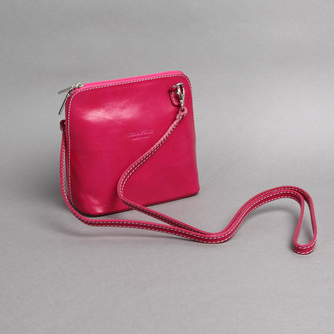 Genuine Leather Small Shoulder Bag in Fuchsia