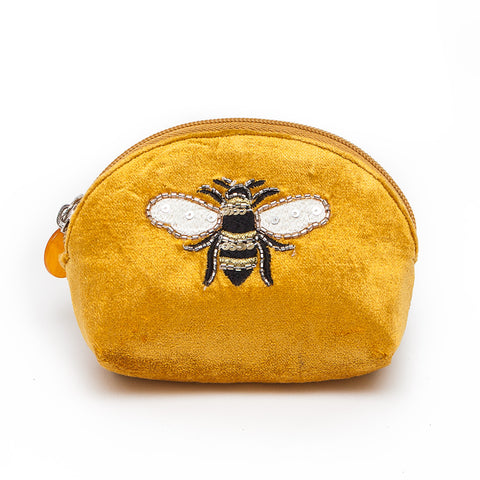 Pom Mustard Embroidered Bee 'D' Purse