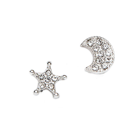Pom Star and Moon Crystal Stud Earrings