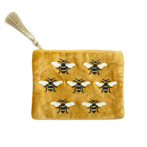 Pom Mustard Embroidered Bee Purse