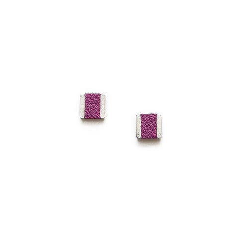 Sobo Small Square Stud Earrings with Grape Leather Inlay