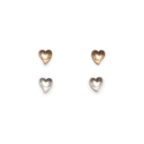 Pom Silver and Gold Plated Heart Double Stud Earring Set