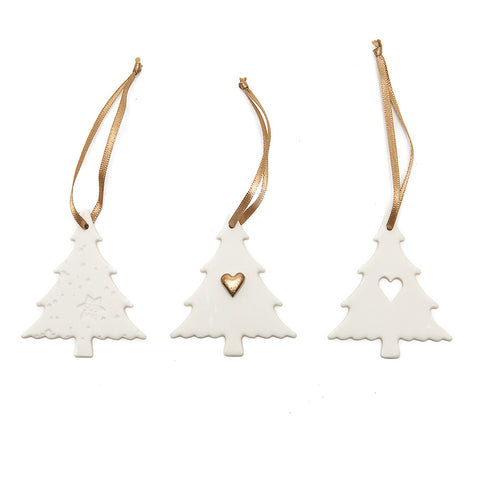 Angel Ceramics Set of Three Christmas Trees Hanging Decorations