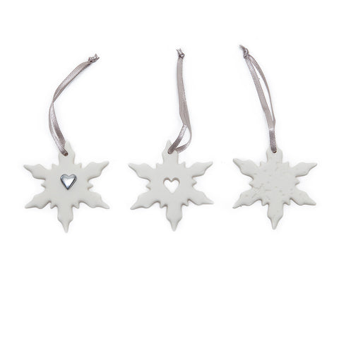 Angel Ceramics Set of Three Matt Embossed Snowflake Hanging Decorations