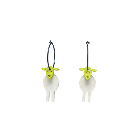 Lene Lundberg K-Form White/Lime Green Sheep Earrings