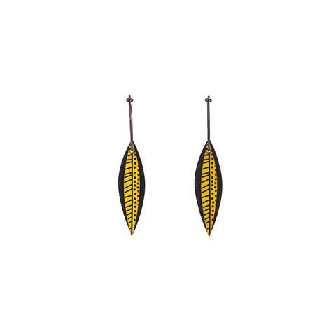 Lene Lundberg K Form Chartreuse/Black Thin Veined and Spotted Leaf Earrings