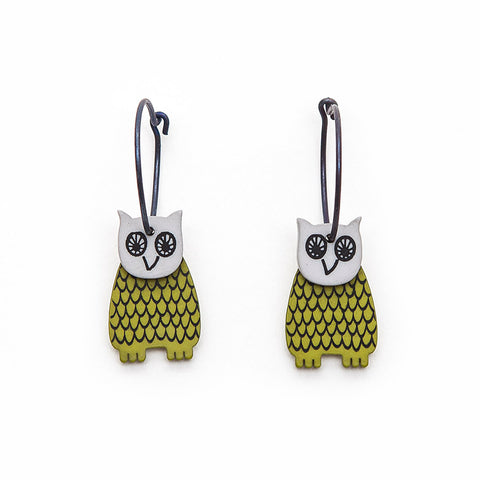 Lene Lundberg K-Form Chartreuse/Grey Owl Earrings