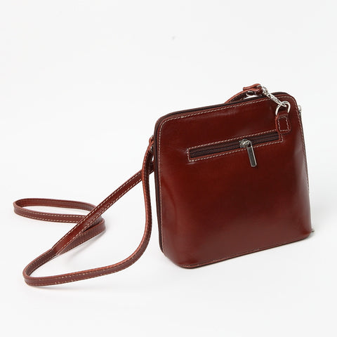 Genuine Leather Small Shoulder Bag in Dark Red