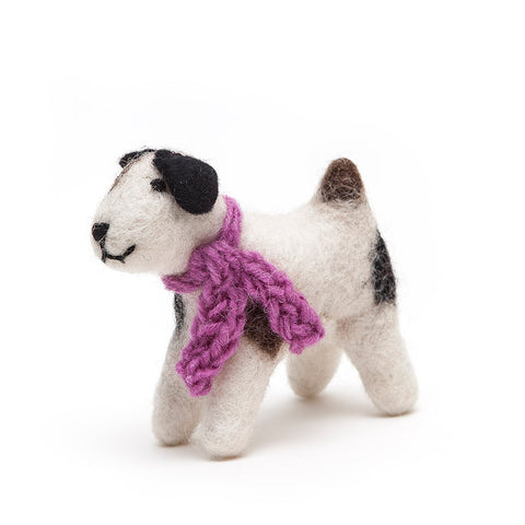 Amica Fair Trade Medium Jack Russell Dog with Purple Scarf