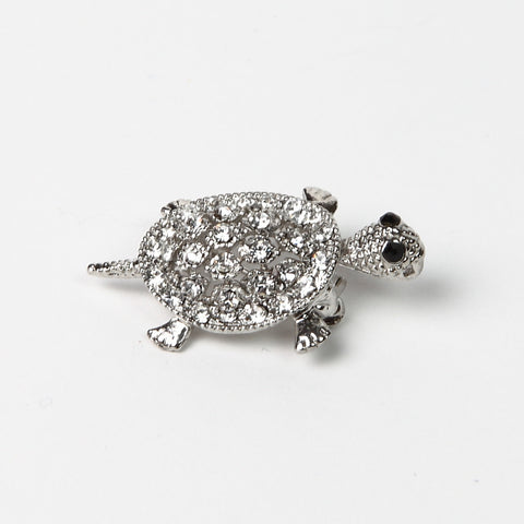 Sparkly Diamante Silver-Finish Tortoise Brooch