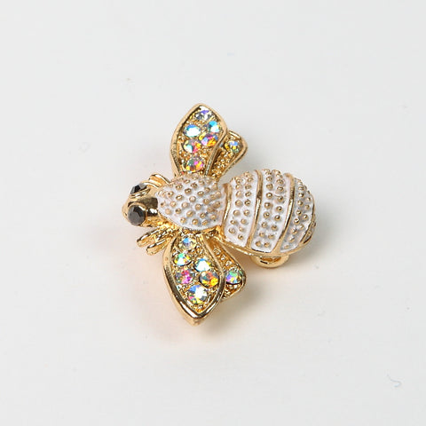 Sparkly AB Crystal Gold/White Finish Bee Brooch