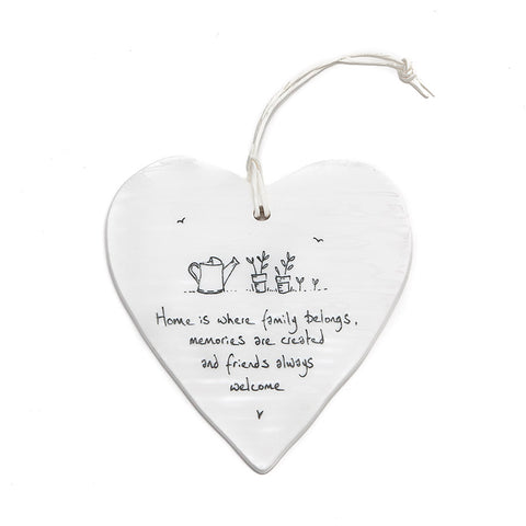 East of India Round Ceramic Heart - Home is where family.....