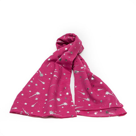 Fuchsia Scarf with Silver Shooting Stars