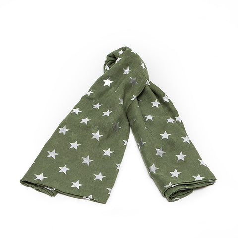 Moss Green Scarf with Silver Stars