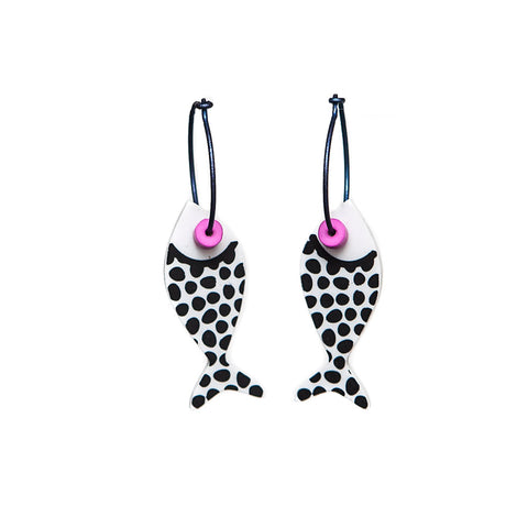 Lene Lundberg K-Form Black and White Fish Earrings