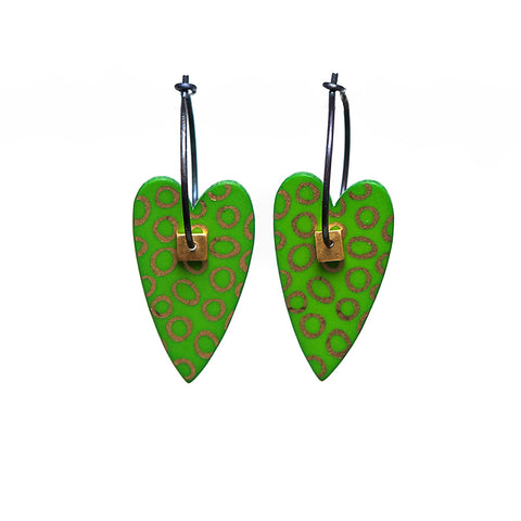Lene Lundberg K-Form Bright Green Heart Earrings