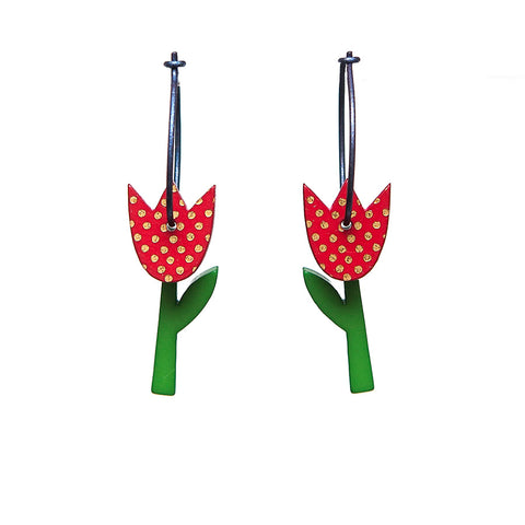 Lene Lundberg K-Form Red Spotty Tulip Earrings