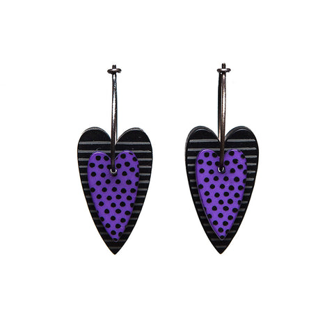 Lene Lundberg K-Form Purple and Black Double Heart Earrings