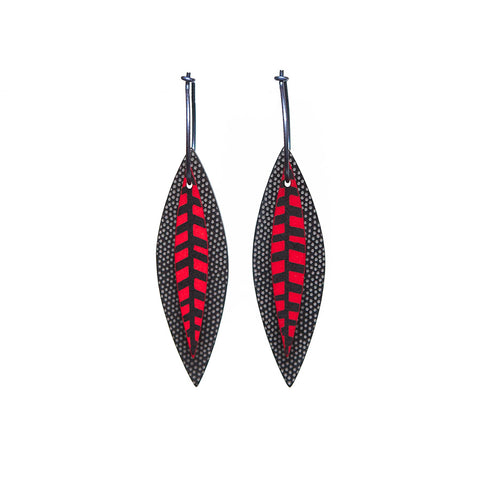 Lene Lundberg Black/Red Veined Leaf Earrings