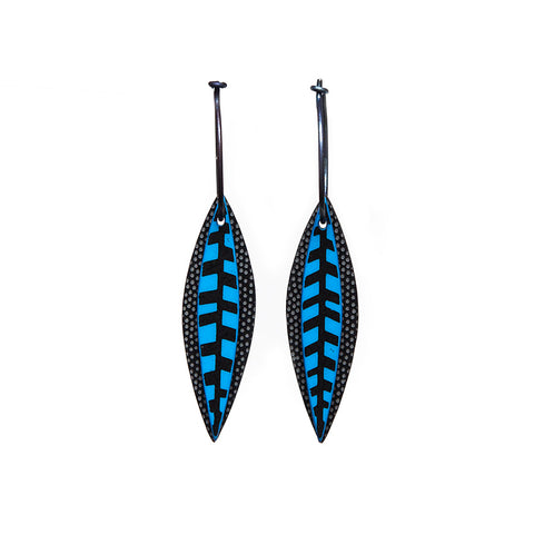 Lene Lundberg Black/Turquoise Veined Leaf Earrings