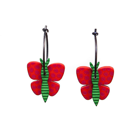 Lene Lundberg K-Form Red/Green Butterfly Earrings