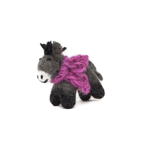 Amica Fair Trade Felt Mini Donkey with Purple Scarf