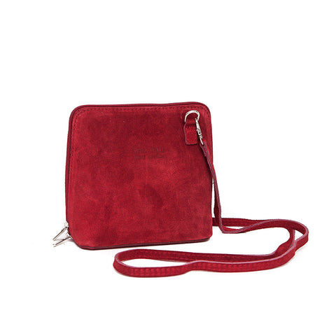 Genuine Suede Small Shoulder Bag in Rich Red