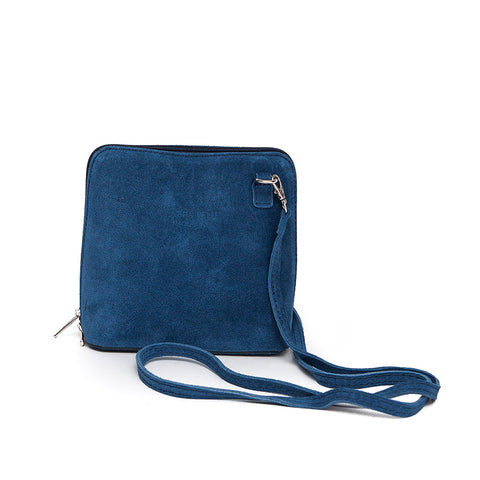 Genuine Suede Small Shoulder Bag in Denim Blue