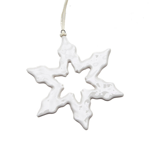 East of India Cut-Out White Ceramic Christmas Snowflake Decoration