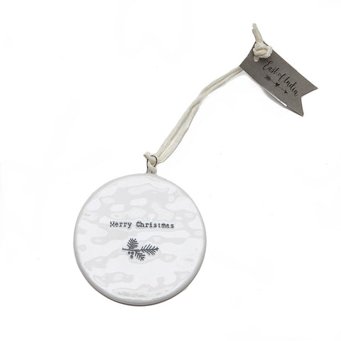 East of India Ceramic Flat Disc 'Merry Christmas' Decoration