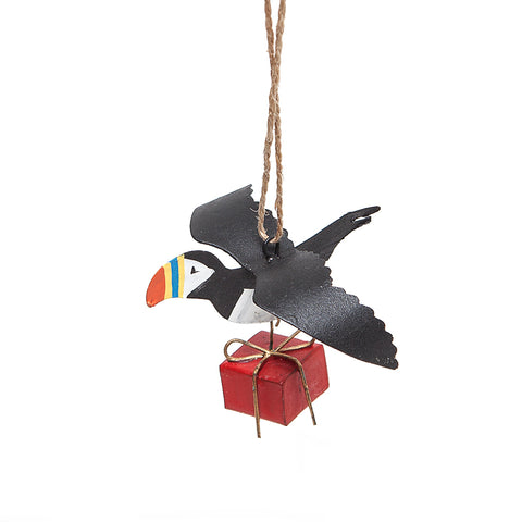 Shoeless Joe Puffin with Christmas Gift Decoration