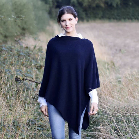 Italian Wool/Cashmere Mix Midnight Blue  Poncho from Cadenza