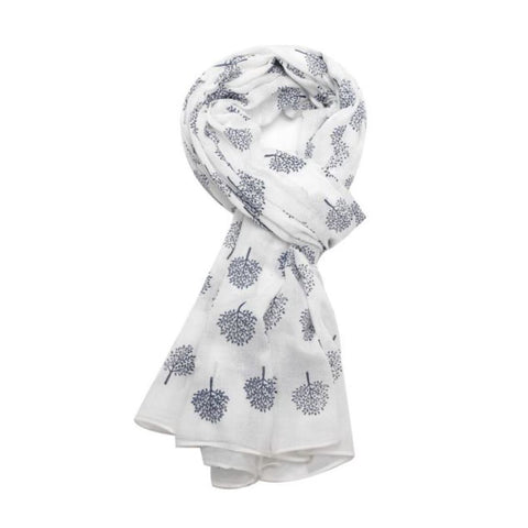 White Scarf with Navy Mulberry Trees