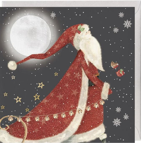 Santa at Night Christmas Card