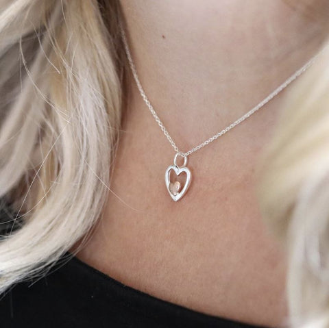 Pom Sterling Silver and Rose Gold Double Heart Necklace lifestyle