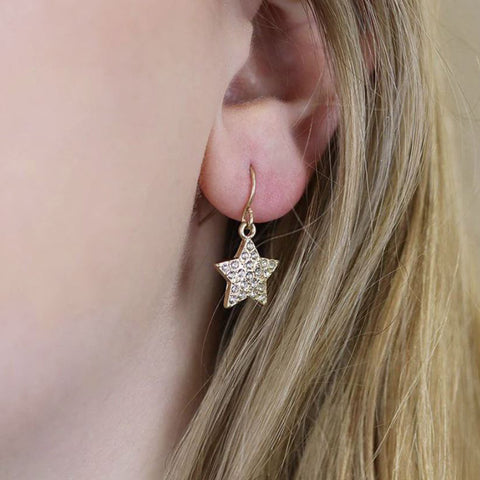 Pom Gold Star Earrings with Clear Crystals