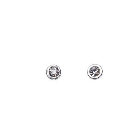 Pom Simple Crystal Studs in Worn Silver Earrings