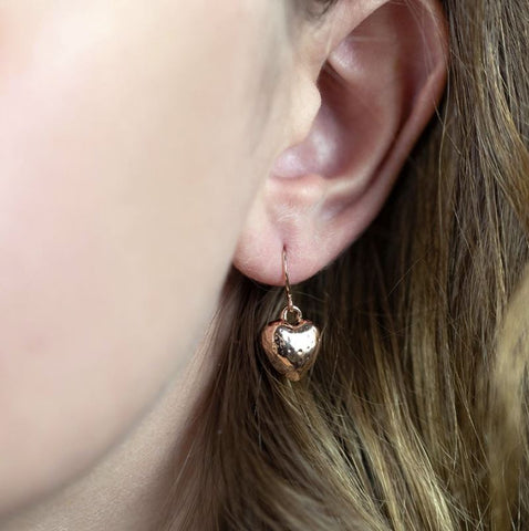 Pom Rose Gold Plated Hammered Heart Stud Earrings