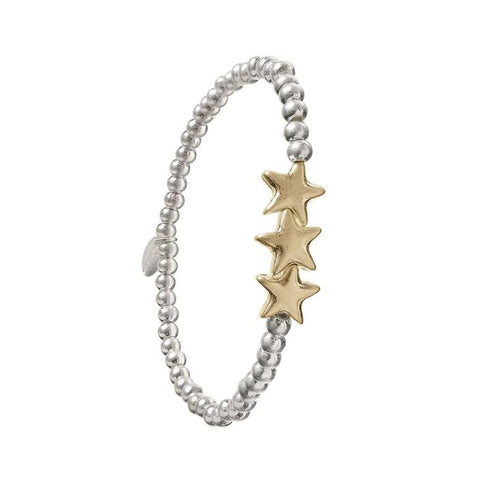 Hot Tomato Triple Stars Elasticated Bracelet in Worn Gold and Silver