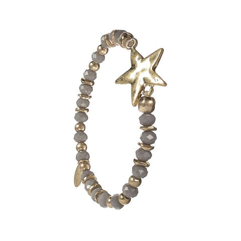 Hot Tomato Solo Star Elasticated Bracelet with Storm Grey and Gold Beads