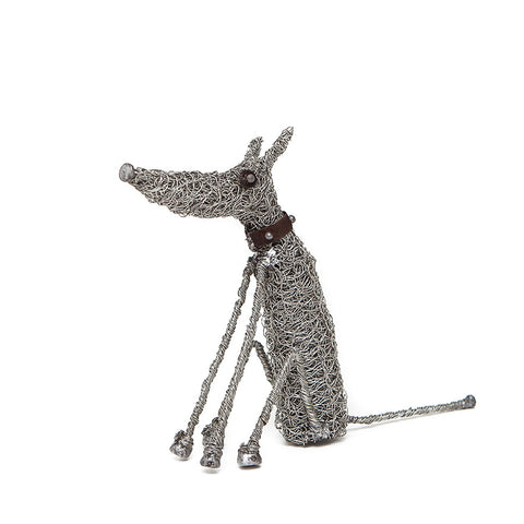Knitted Wire Sitting Dog Sculpture by Sarah Jane Brown