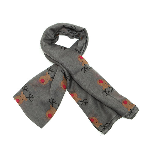 Rudolph Reindeer Head Design Scarf in Grey