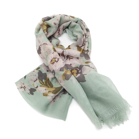 Pale Green Scarf with Apple Blossom