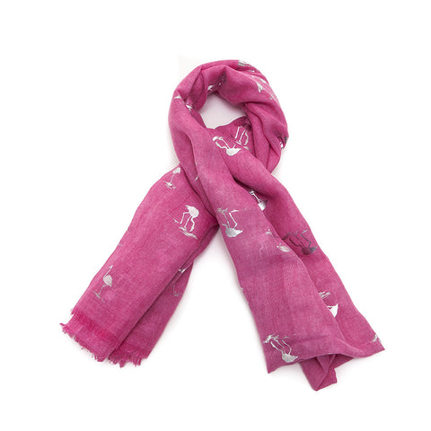 Pink Scarf with Silver Flamingos
