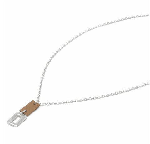 Sobo Short Necklace with Small Ring Feature and Small Tan Leather Feature