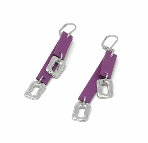 Sobo Double Grape Leather and Small Ring Feature Earrings